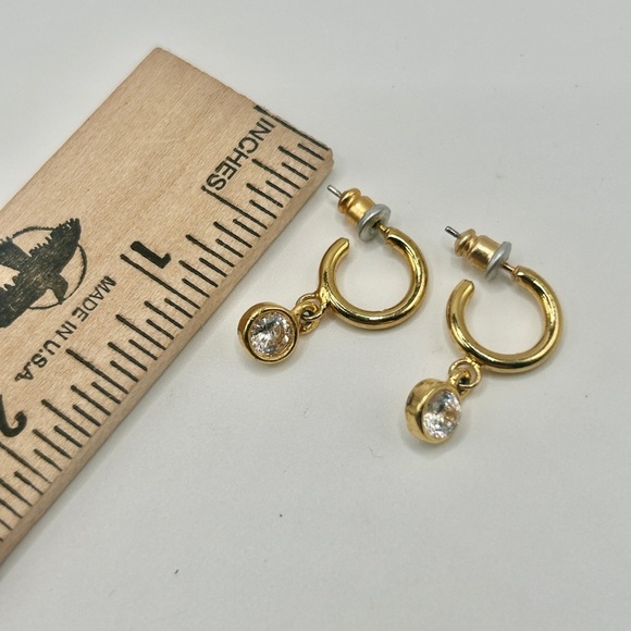 Gold Hoop Earrings with Crystal Drops - Picture 3 of 7